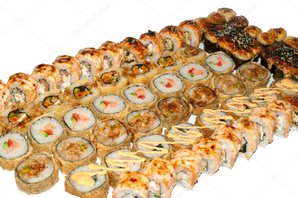 Hot sushi and sushi rolls