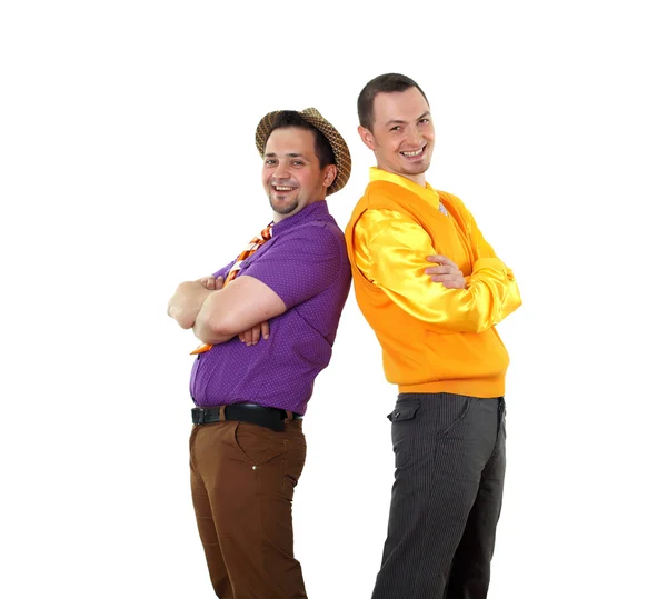 Two young man in bright colour wear — Stock Photo, Image