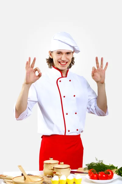 유니폼에는 젊은 요리사의 초상화 — 스톡 사진