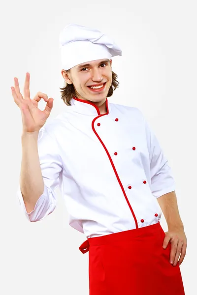 Portret młodej gotować w mundurze — Zdjęcie stockowe