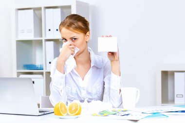 with cold and flu at work place clipart