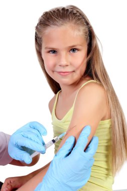 Doctor doing vaccine injection to child clipart