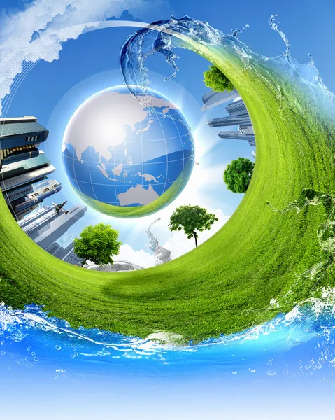 Grüne Naturlandschaft mit Planet Erde — Stockfoto