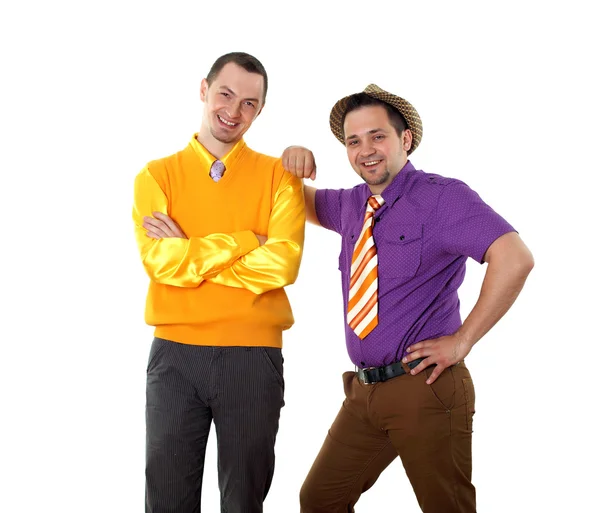 Due giovanotto in abito di colore brillante — Foto Stock