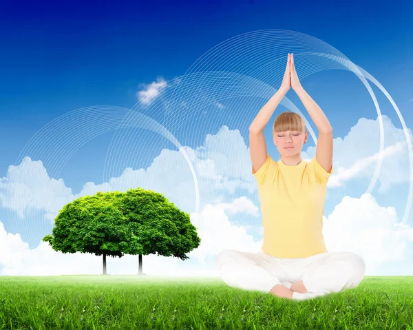 stock image Portrait of a young woman meditating on nature