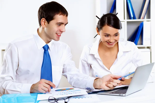 Two young business collegue in office — Stock Photo, Image