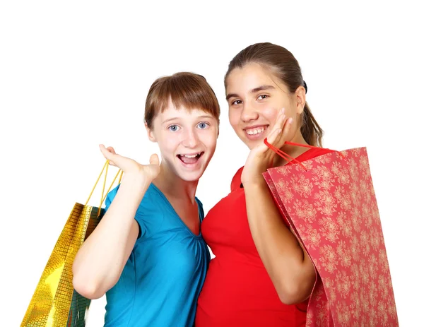Bastante adolescentes con bolsas de compras — Foto de Stock