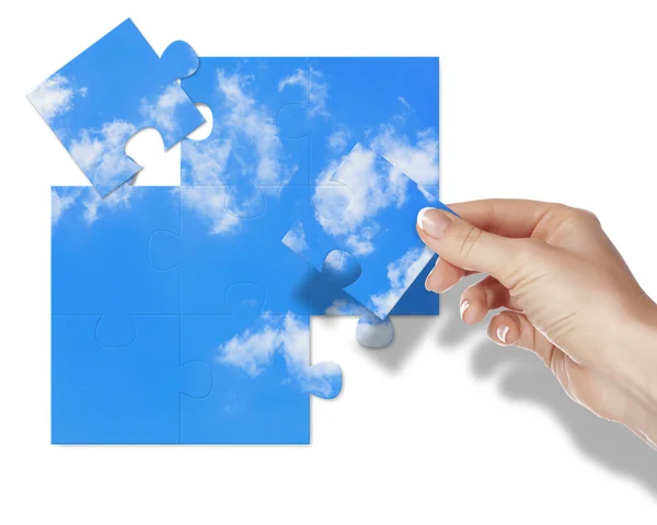 stock image Puzzle with blue sky and white clouds