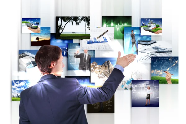 Man working with vurtial screens — Stock Photo, Image
