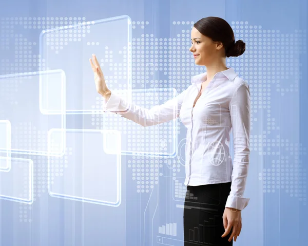 Business woman and touchscreen technology Royalty Free Stock Images