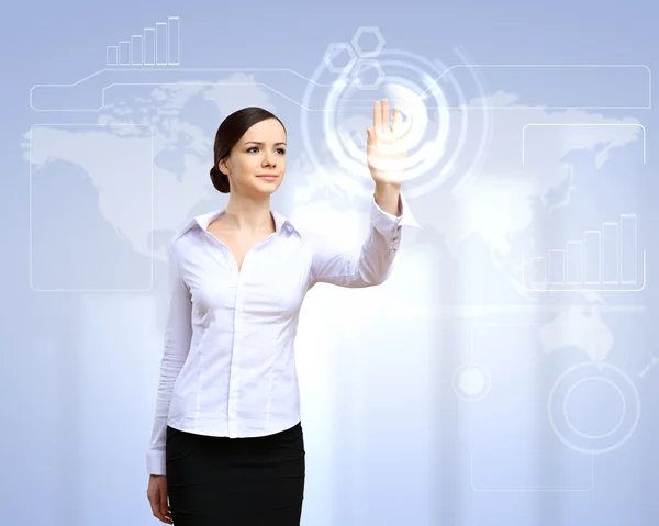 业务的女人和触摸屏技术 — 图库照片