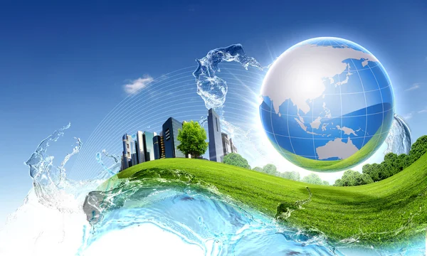 Green planet against blue sky and clean nature — Stock Photo, Image