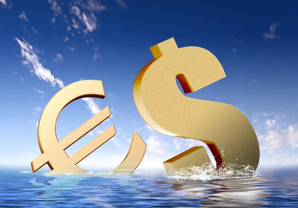 Valutasymbolen drijvend in blauwe zee — Stockfoto