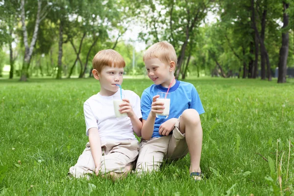 Портрет двух мальчиков летом на открытом воздухе — стоковое фото