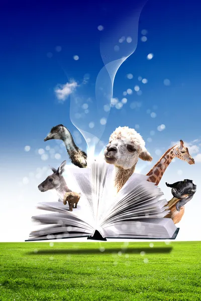 stock image Open book with green nature world