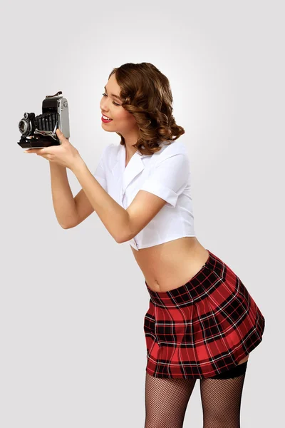 Young pretty woman dressed in retro style — Stock Photo, Image