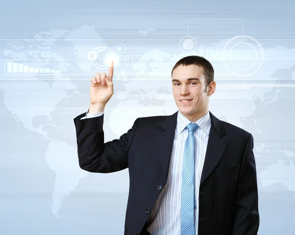 Businessman against technology background — Stock Photo, Image