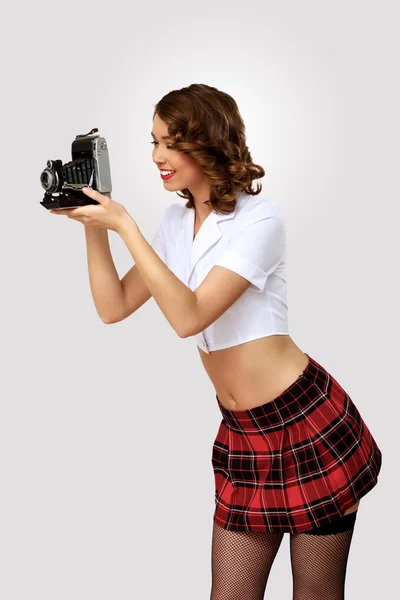 stock image Young pretty woman dressed in retro style