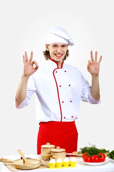 Porträt einer jungen Köchin in Uniform — Stockfoto
