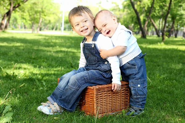 Twee kleine broeders samen in het park — Stockfoto