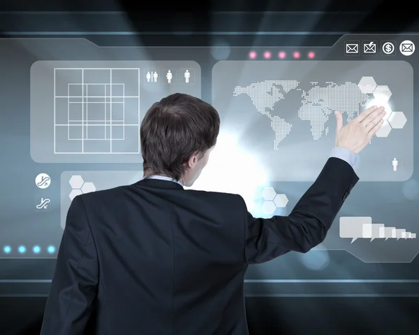 Businessman working with virtual computer screen — Stock Photo, Image