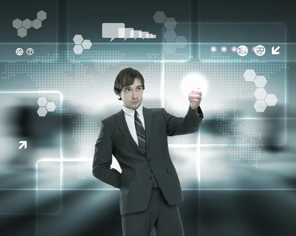 Businessman working with virtual computer screen — Stock Photo, Image