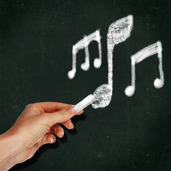 Tableau noir scolaire et symbole de note musicale — Photo