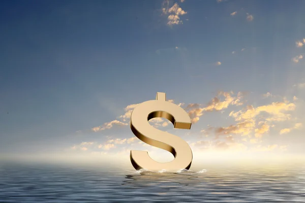Symbole walut w błękitne morze — Zdjęcie stockowe