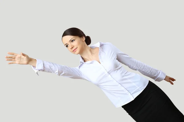 Vrouw in bedrijf dragen met technische achtergrond — Stockfoto