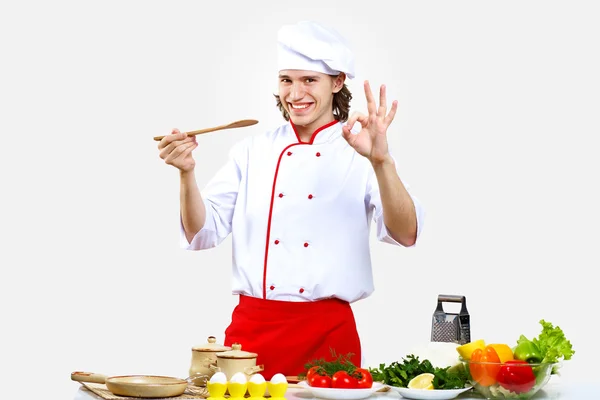 Portrait of a young cook in uniform Stock Picture