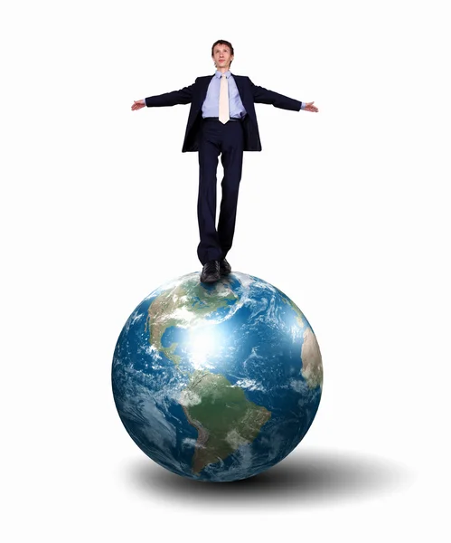 Businessman with our planet earth — Stock Photo, Image