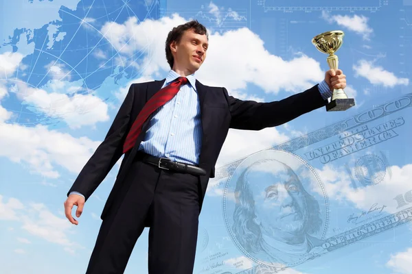 Young businessnman with award — Stok fotoğraf