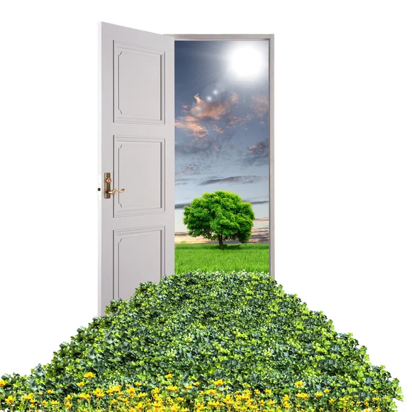 Open door leading to summer — Stock Photo, Image