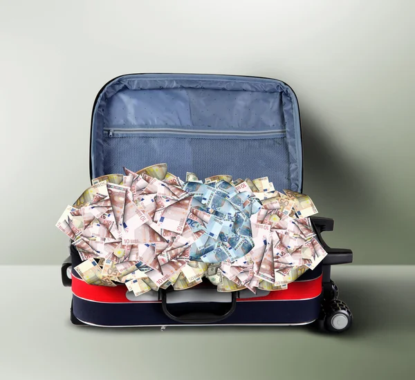Bőrönd, tele bankjegyek — Stock Fotó