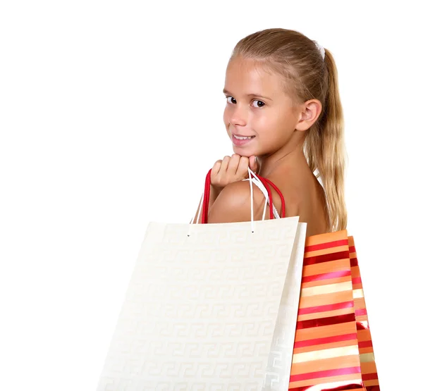 Hübsches Teenager-Mädchen mit Einkaufstüten — Stockfoto