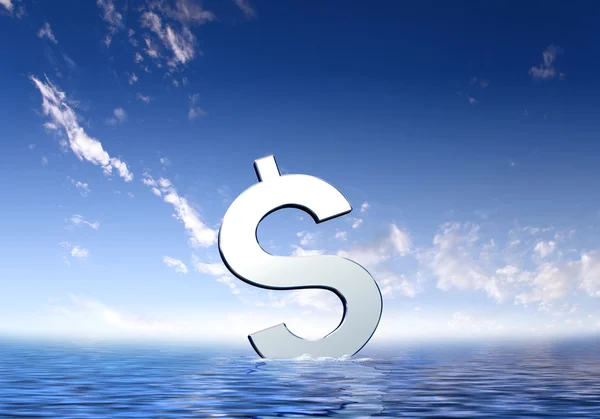 Символы валют, плавающие в синем море — стоковое фото