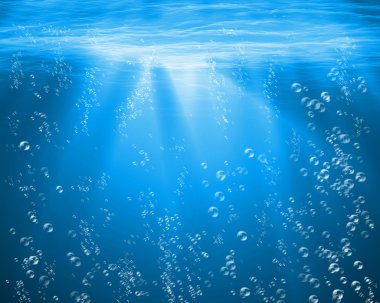 Blue sea underwater with air bubbles clipart