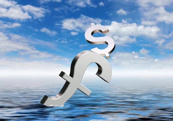 Symbole walut w błękitne morze — Zdjęcie stockowe