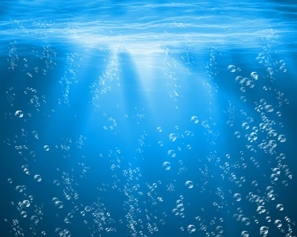 Blue sea underwater with air bubbles — Stock Photo, Image