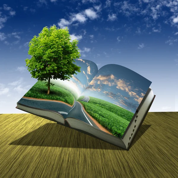 Książki z zielony krajobraz wewnątrz — Zdjęcie stockowe