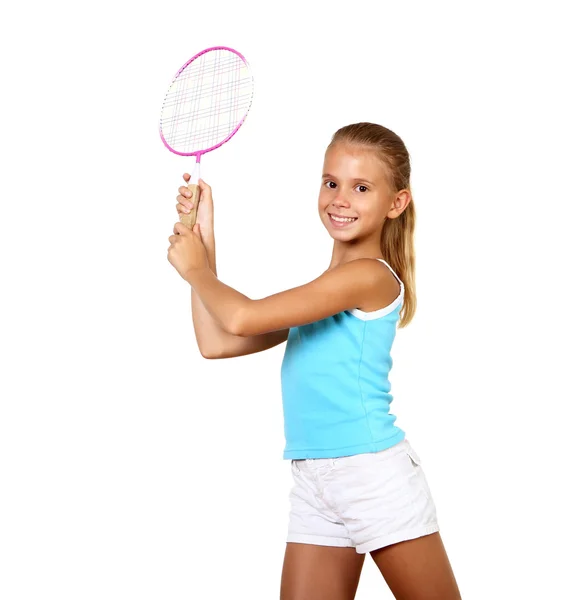 Pretty teenage girl with racket — Stock Photo, Image
