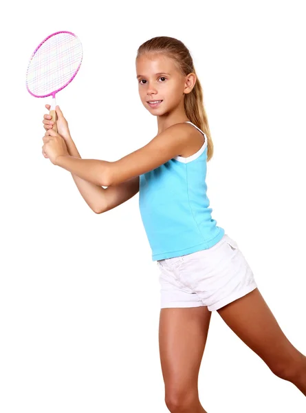 Bastante adolescente con raqueta — Foto de Stock