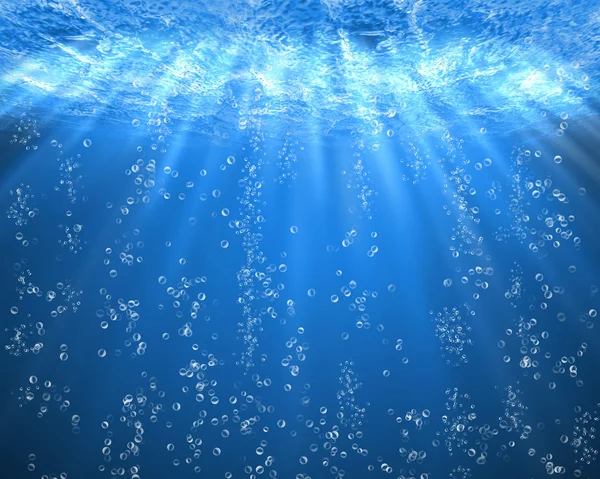 Mar azul bajo el agua con burbujas de aire — Foto de Stock