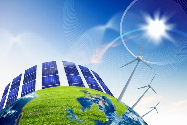Planet earth with solar energy batteries — Stock Photo, Image