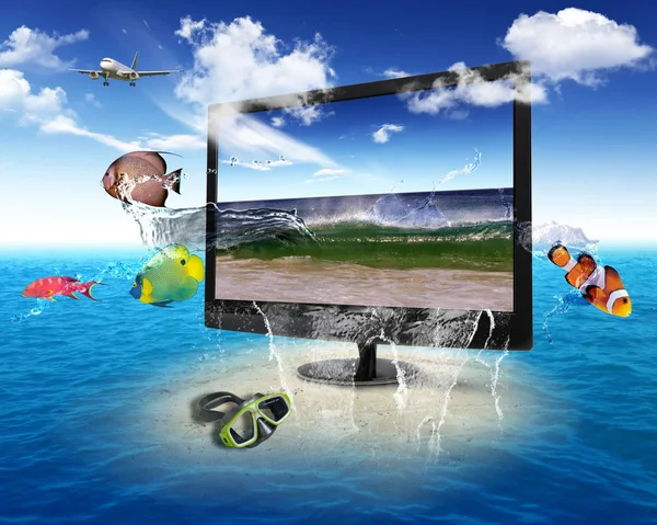 stock image Large flat screen with nature images