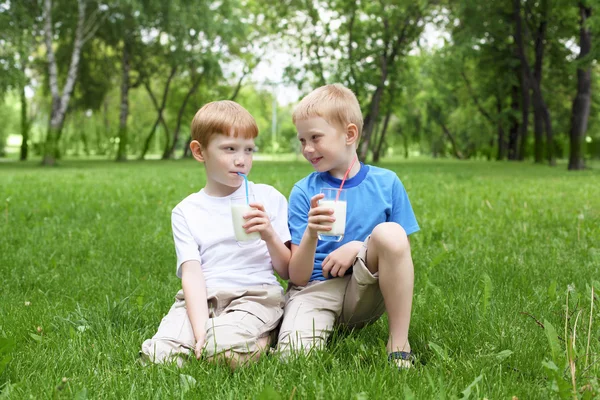 Portret van twee jongens in de zomer in openlucht — Stockfoto