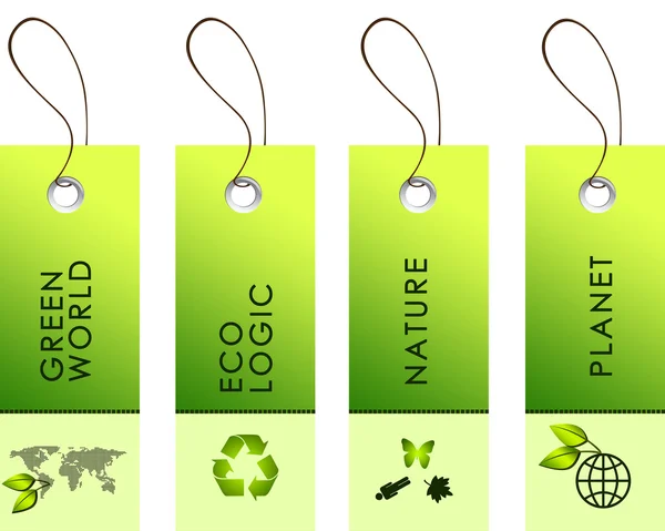 Зеленые этикетки с символами природы — стоковое фото