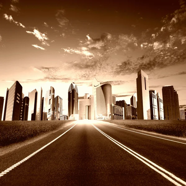 Cidade e estrada modernas — Fotografia de Stock