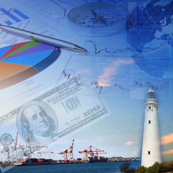 Financial charts with lighthouse on the background — Stock Photo, Image