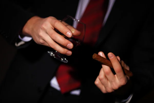 Man with cognac and cigar — Stock Photo, Image